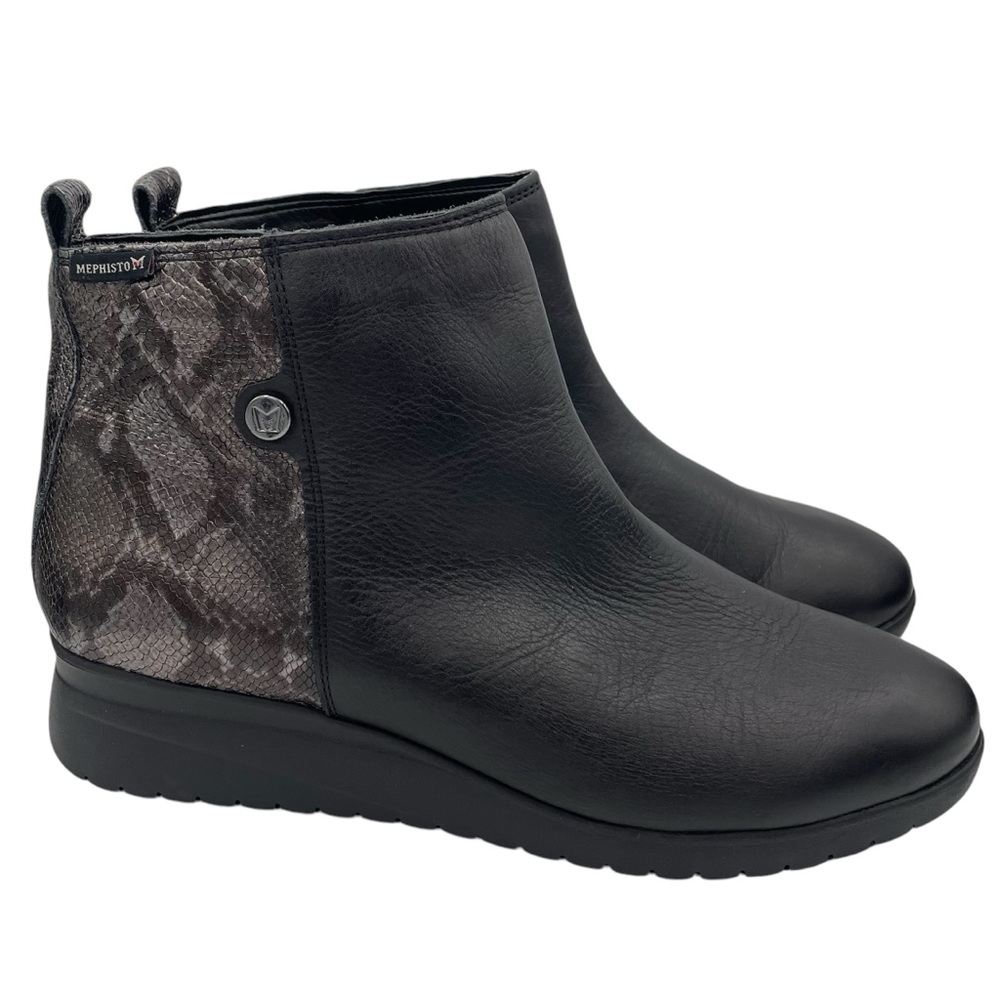 Mephisto Ittoria leather black ankle boots animal print back women Size 10 1/2